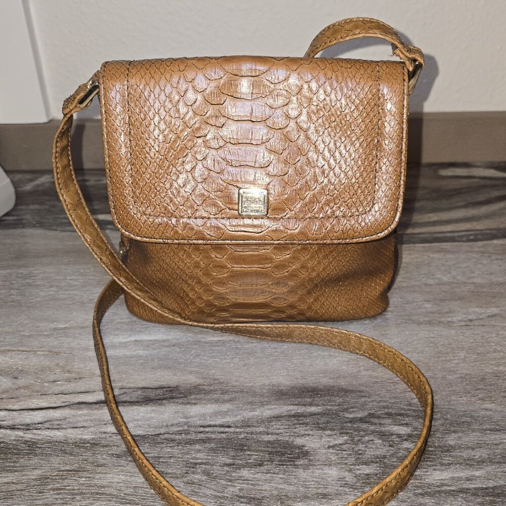 Liz Claiborne Faux Python Crossbody Bag Tan Snake Embossed Shoulder Purse...
